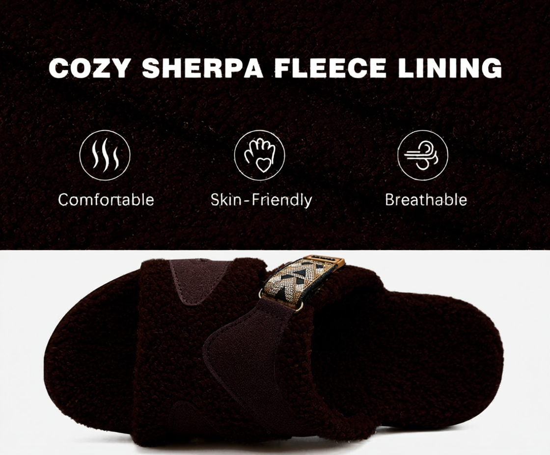 COFACE Men's Orthopedic Slippers with Memory Foam - Fuzzy Sherpa Lining, Plantar Fasciitis Relief, Machine Washable | Brown Size 10