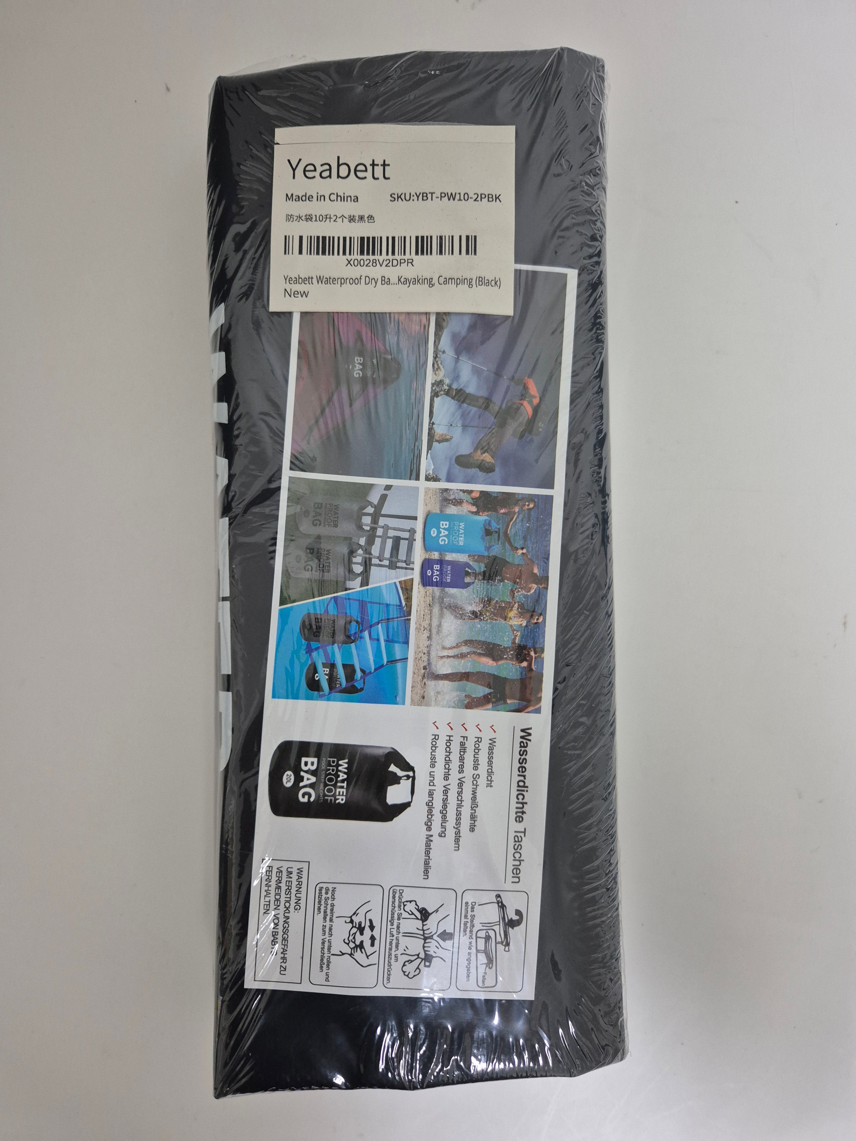 Set of 2 Yeabett 10L Waterproof Dry Bag - Heavy-Duty Roll-Top Backpack for Swimming, Kayaking, Beach & Camping - Includes Adjustable Strap - Keep Gear Dry & Secure!