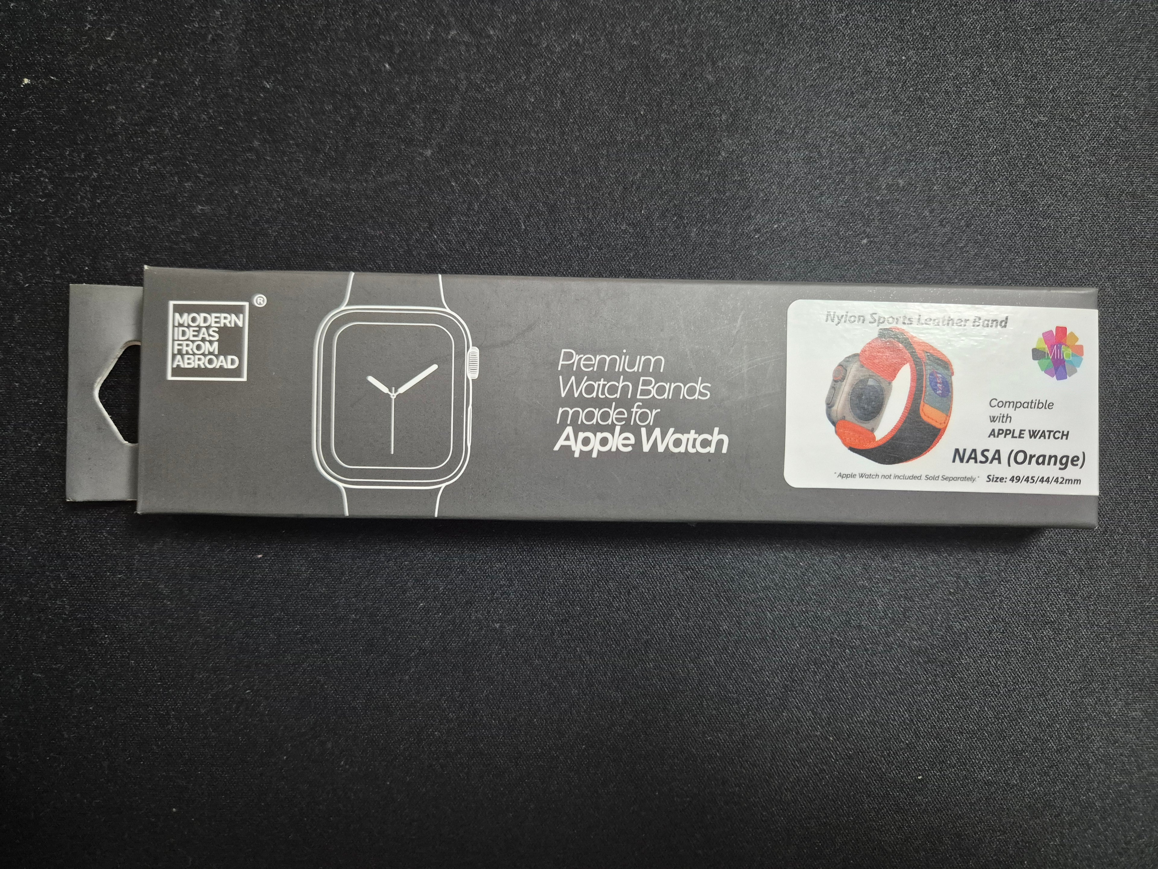 MIFA NASA licensed Apple Watch band with rugged nylon and leather strap, featuring NASA logo and durable design.