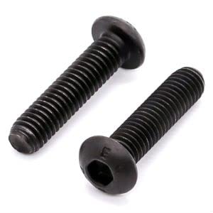 Black oxide Glvaner M10-1.50 alloy steel button head socket cap screw, grade 10.9, shown in close-up image.
