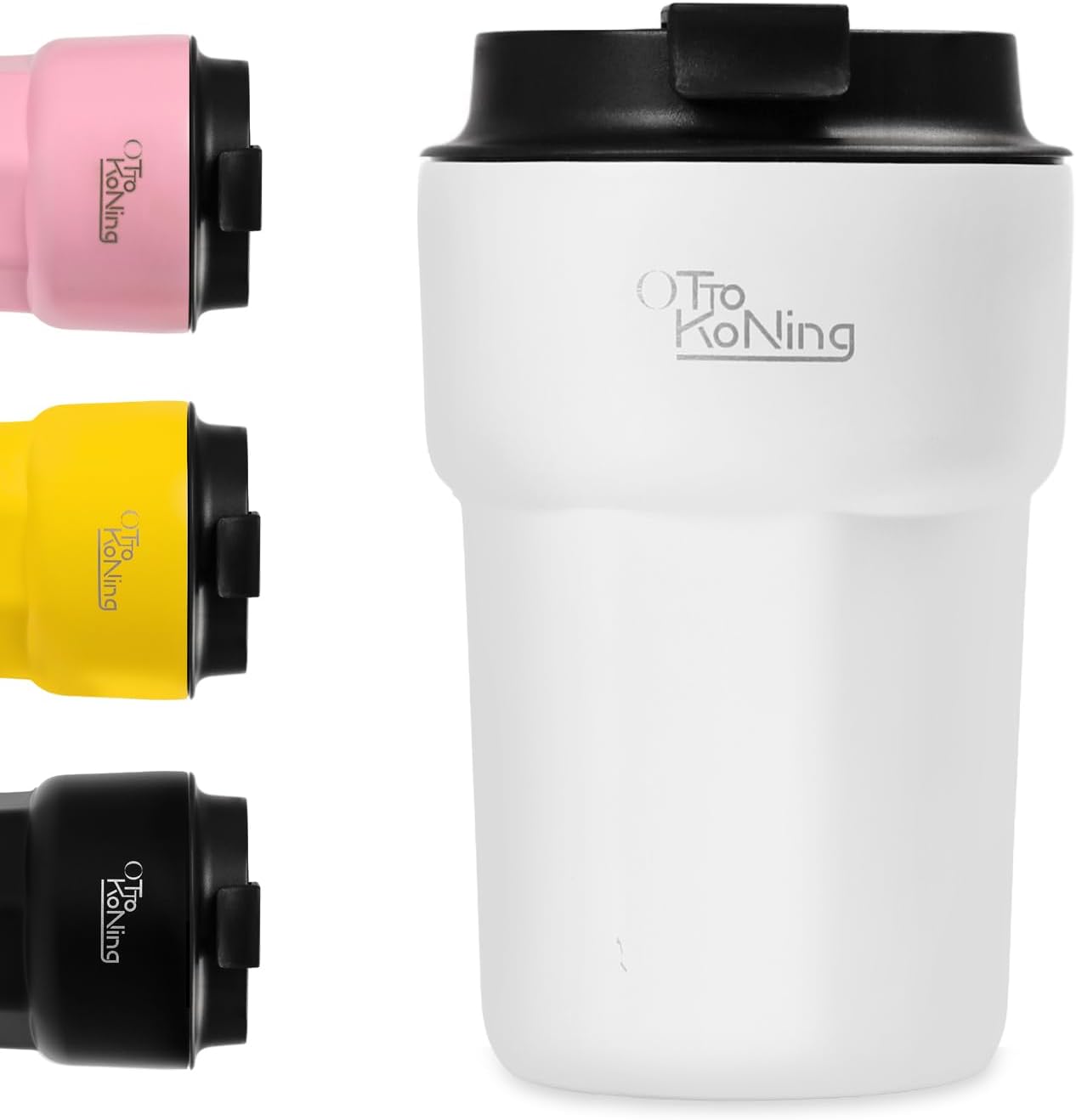 Zeta Store Otto Koning 12oz leakproof travel mug by Thermos, BPA-free, fits cup holder, keeps drinks hot or cold for 4 hours.