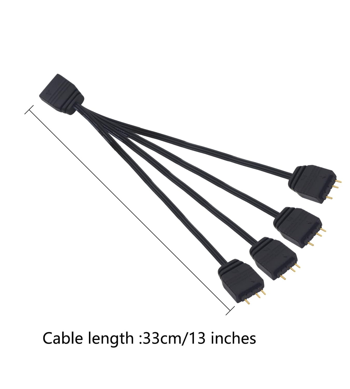 Lanminglel ARGB Splitter Cable 2-Pack - 5V 3-Pin 1 Female to 4 Male - 33cm ARGB Extension Cable for PC Fans & LED Strips