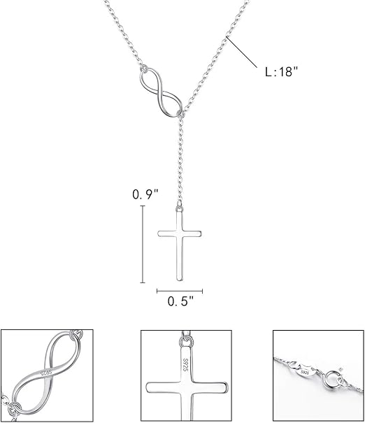 EleQueen 925 Sterling Silver Infinity Cross Lariat Necklace for Women, Dainty Y-Necklace 18in, Religious Pendant Jewelry Gift for Wife Mom Daughter