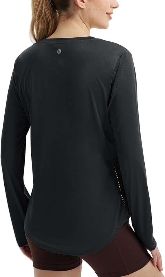 Baleaf Women's Long Sleeve Running Top - Lightweight Quick Dry UPF 50+ Gym Shirt with Reflective Details & Thumbholes
