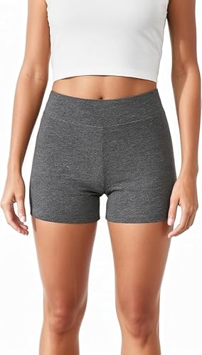 4How women's high-waisted yoga shorts in size L, non-see-through gym booty shorts for running and workout activities.