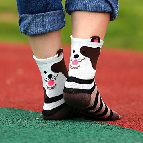 Teenloveme Women's Cute Dog Cartoon Crew Socks 5-Pack - Cotton Blend Novelty Animal Socks One Size UK 3-10