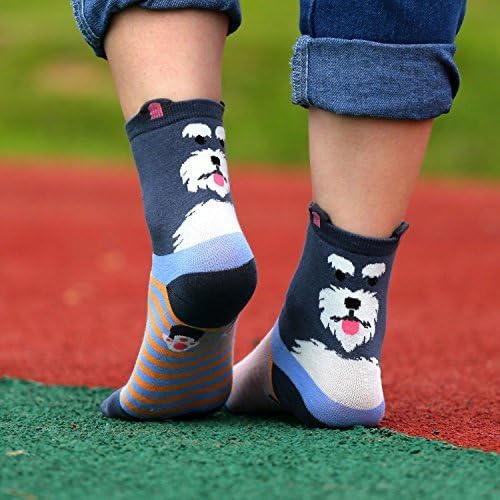 Teenloveme Women's Cute Dog Cartoon Crew Socks 5-Pack - Cotton Blend Novelty Animal Socks One Size UK 3-10