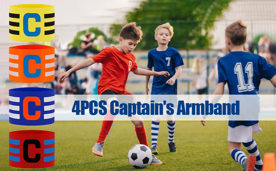 Pack of 4 Multi-Sport Captain Armbands | Adjustable Elastic Soccer, Hockey & Rugby Armbands in Red, Blue, Yellow & Orange