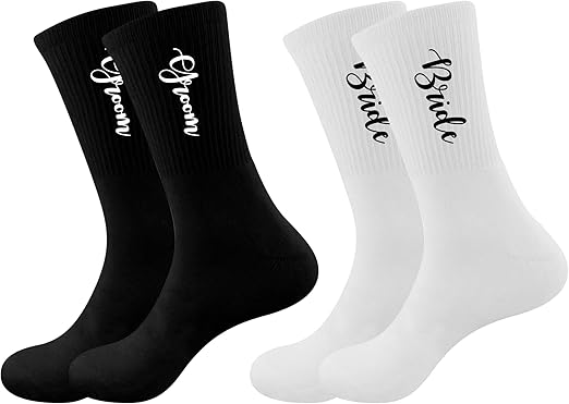 Lady&Home his and hers cotton crew socks for couples in black and white, perfect for wedding, honeymoon, or engagement gifts