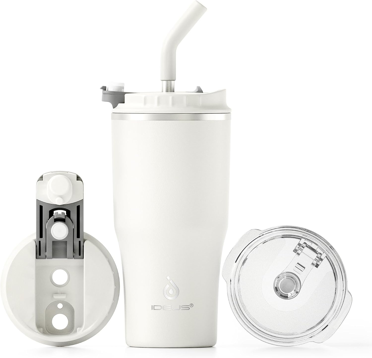 Ideus 14oz/410ml Insulated Tumbler with 2 Lids & Straw - Leakproof Stainless Steel Travel Cup for Hot & Cold Drinks, Car Cup Friendly, Cream White