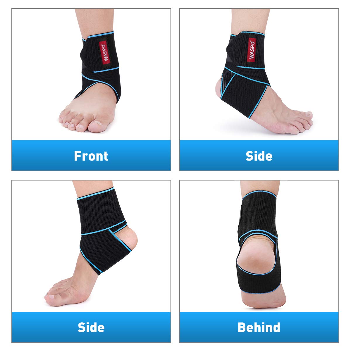 WASPO Adjustable Ankle Support Brace Wrap - 360° Compression Stabilizer for Sports, Plantar Fasciitis, Achilles Tendonitis & Injury Recovery - Breathable Anti-Slip Strap, One Size Men Women