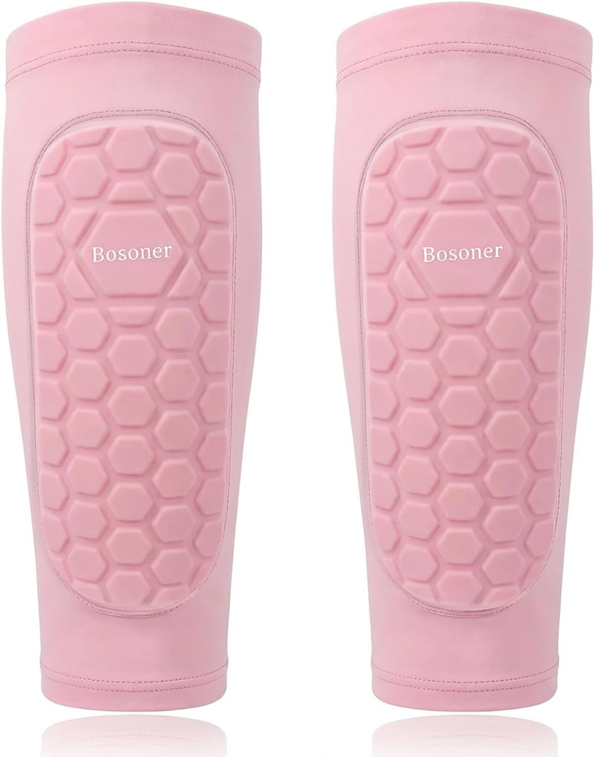 Bosoner Shin Pads Guards Size M - Pink Honeycomb Sleeve Football Socks - Lightweight, Breathable Shin Protection For Football, Rugby, Skateboarding - Boys Girls Teens Adults