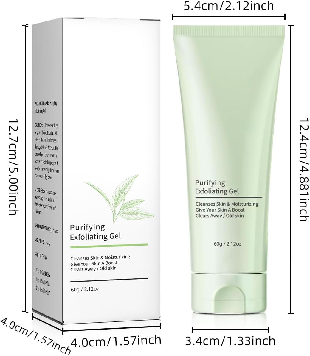 Greteam Purifying Exfoliating Gel 60g | Gentle Face & Body Scrub | Plant Based Herbal Peeling Gel for Dead Skin Removal, Pore Cleansing & Moisturizing | All Skin Types, Unscented, Chemical Free