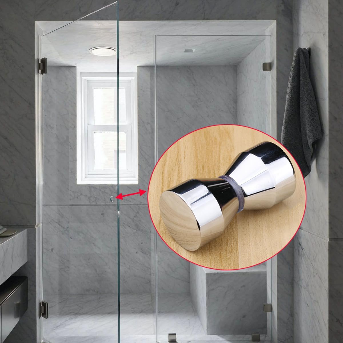Yidelai chrome glass door knob with 2.4-inch solid aluminum alloy handle for bathroom and sliding glass doors.