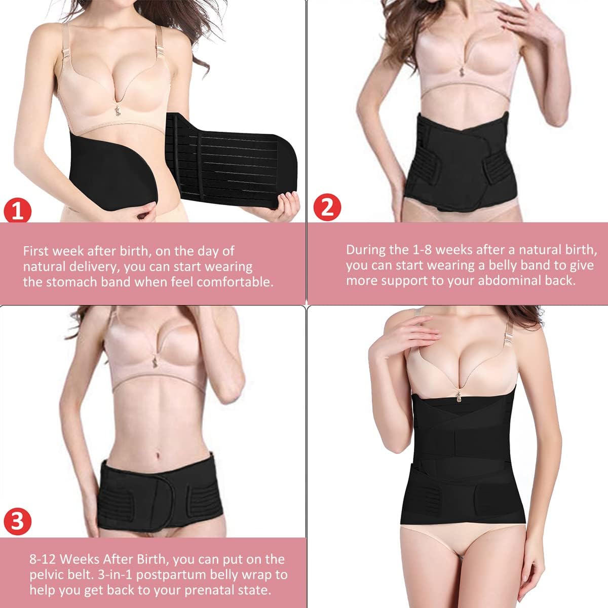 Hip Mall 3-in-1 Postpartum Belly Wrap XL - C-Section Recovery Belt for Belly, Waist & Pelvis Support