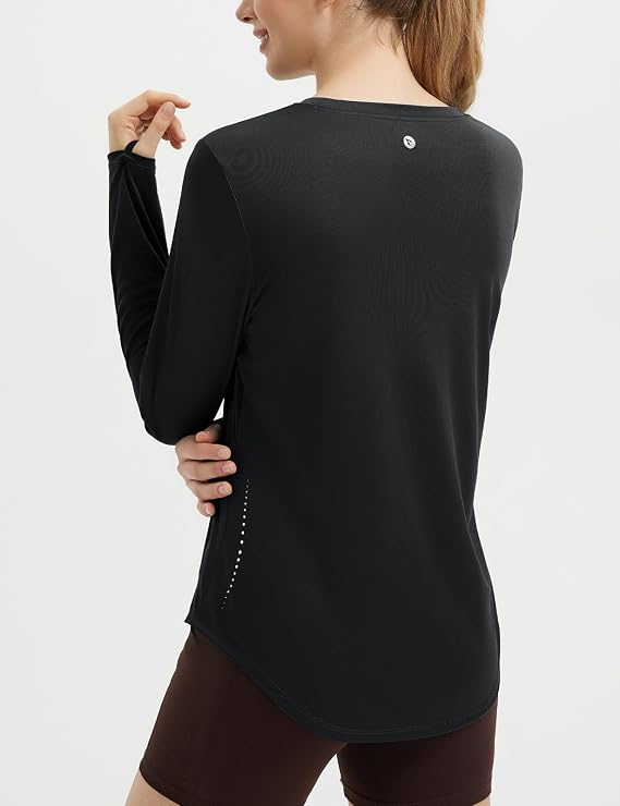 Baleaf Women's Long Sleeve Running Top - Lightweight Quick Dry UPF 50+ Gym Shirt with Reflective Details & Thumbholes