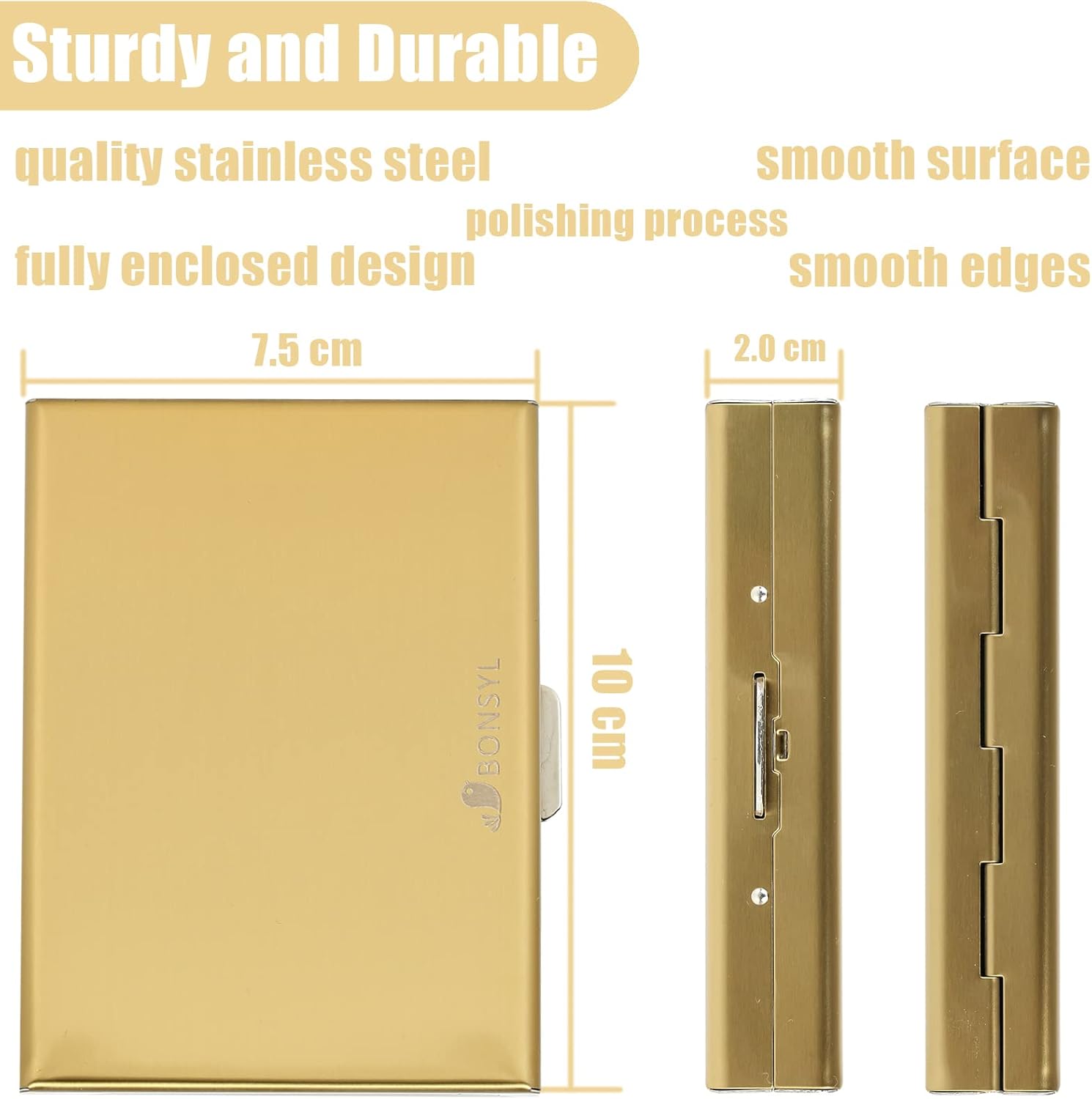 BONSYL RFID Blocking Gold Metal Card Holder Wallet - Slim Stainless Steel 10 Card Case for Men & Women - Luxury Gift Boxed