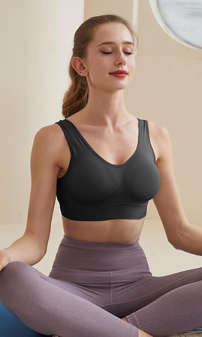Memoryee Women's Seamless Sports Bra - Wire Free Padded Push Up Crop Top - Yoga Running Gym