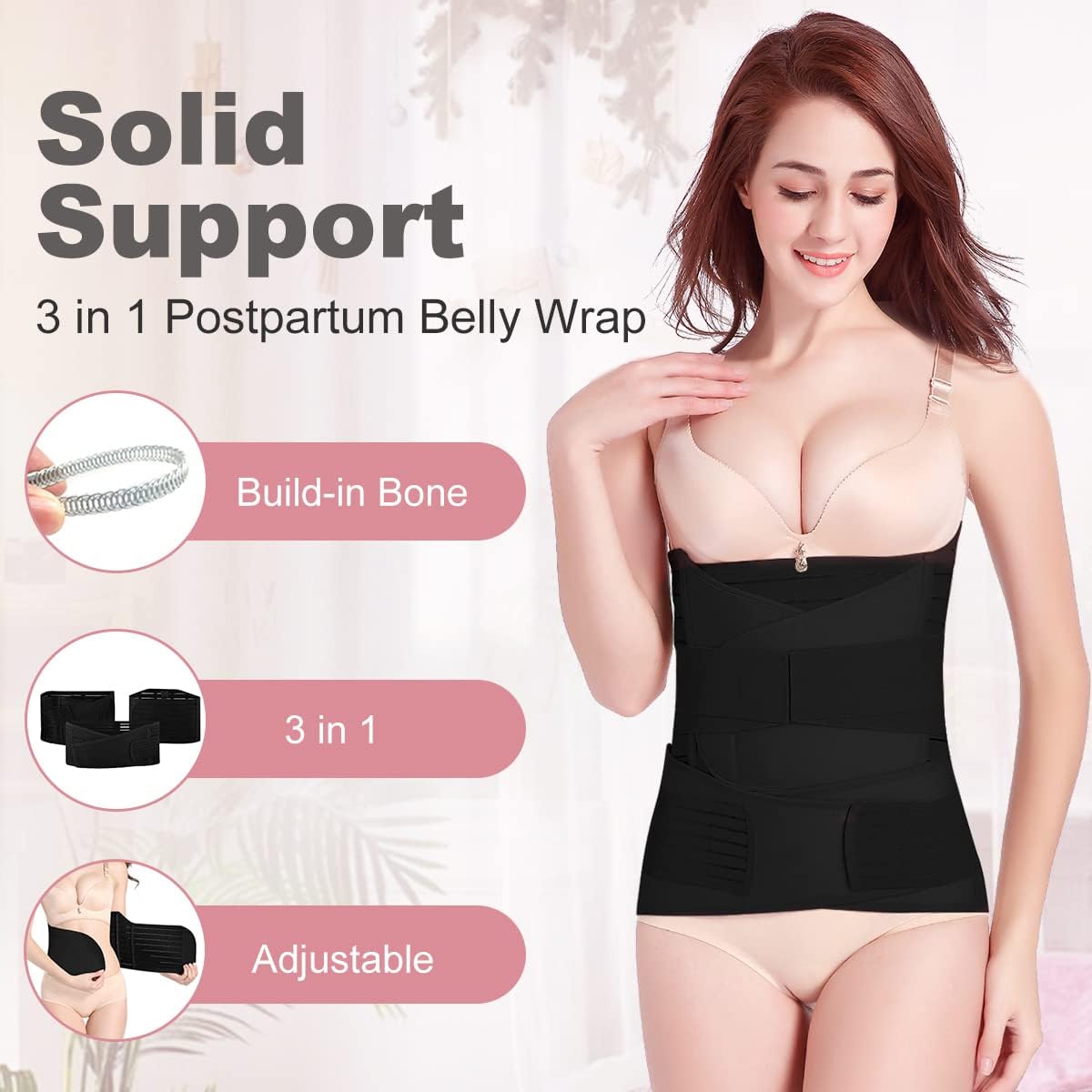 Hip Mall 3-in-1 Postpartum Belly Wrap XL - C-Section Recovery Belt for Belly, Waist & Pelvis Support