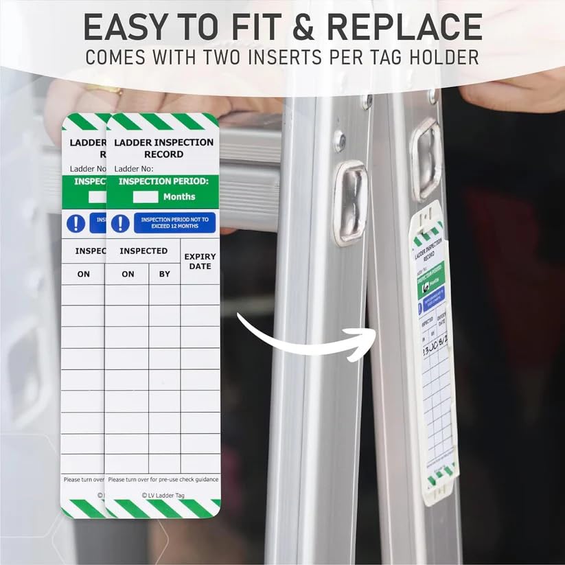 Livelifebetter® Ladder Inspection Tag Kit - 5 Holders + 10 Inserts - Hse Compliant - Fits All Ladders - Indoor/Outdoor Use