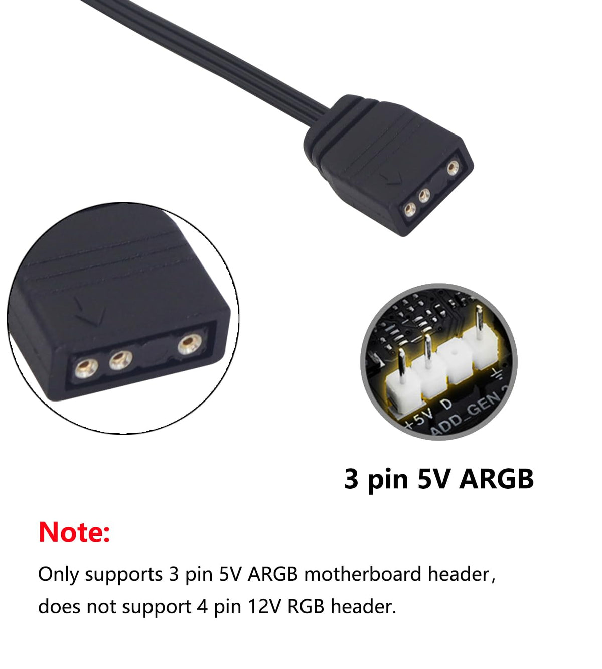 Lanminglel ARGB Splitter Cable 2-Pack - 5V 3-Pin 1 Female to 4 Male - 33cm ARGB Extension Cable for PC Fans & LED Strips