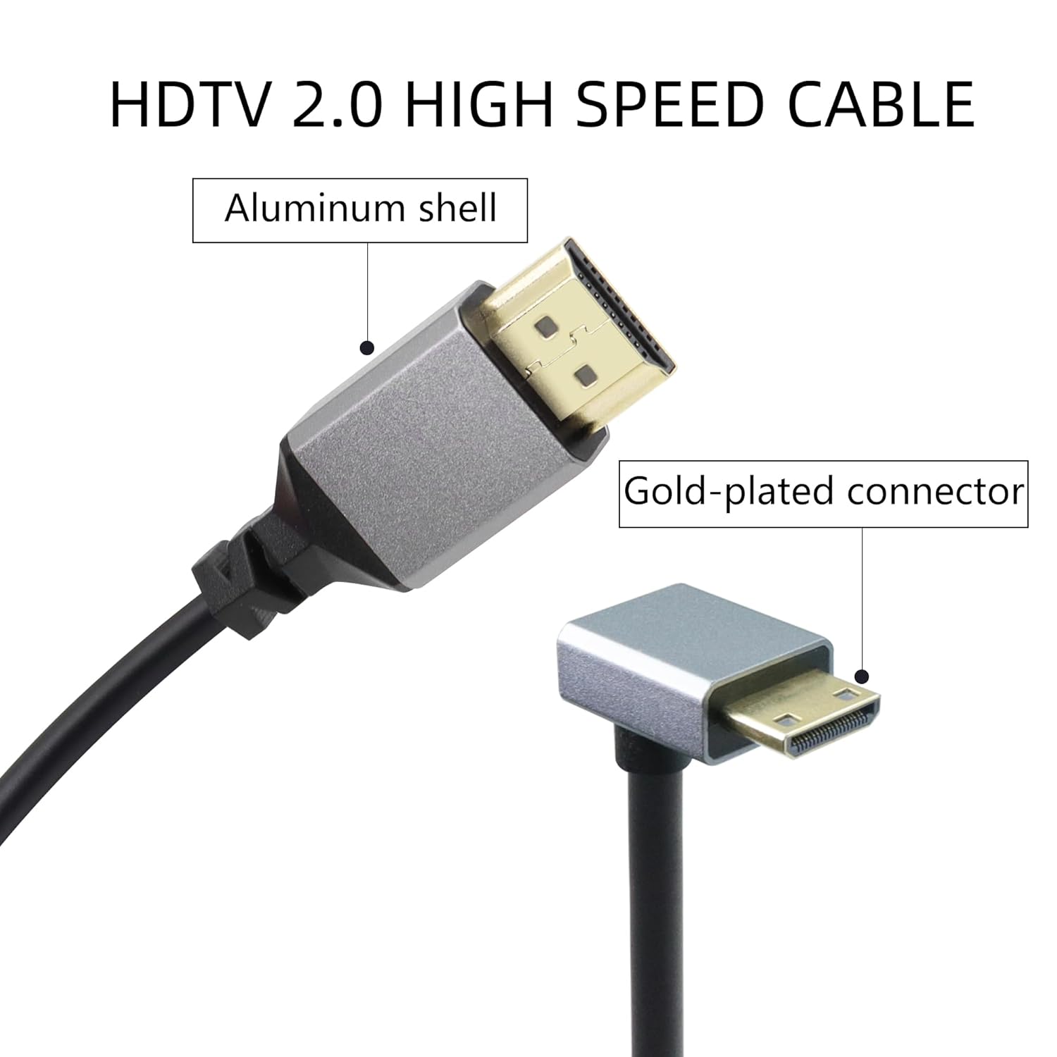 RIIEYOCA 90° down angle 4K HDMI extender coiled cable with HDR, stretchable to 5ft, supports 18Gbps data transfer.