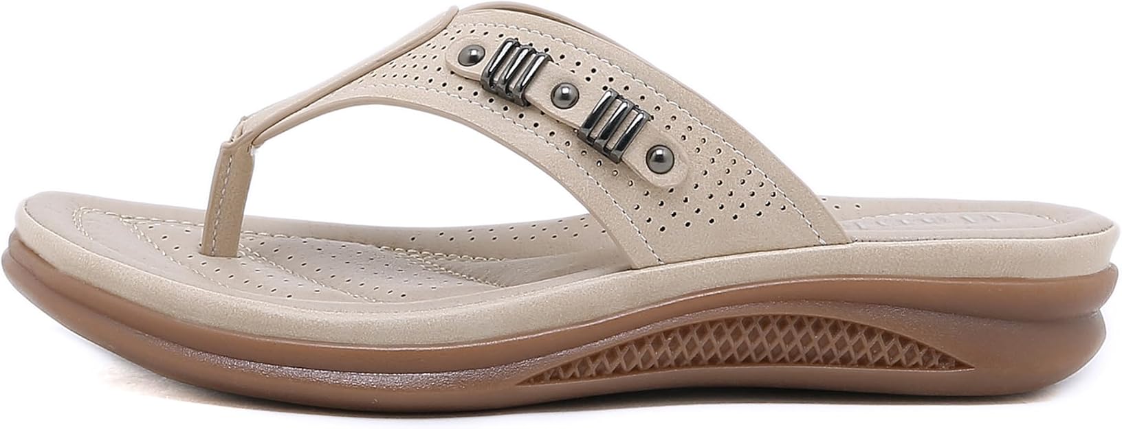 Hankers Women's Comfort Flip Flop Sandals - UK 7 / EU 40 - Beige Flat Thong Sandals with Arch Support