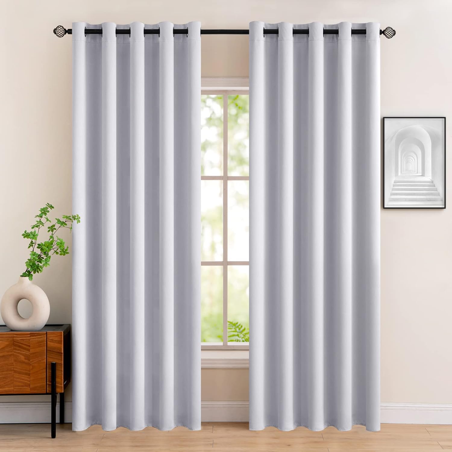 MIULEE Greyish White Blackout Curtains 168x182cm Pair - Thermal Insulated Eyelet Drapes for Bedroom & Living Room, 80% Light Blocking, Energy Saving, Machine Washable