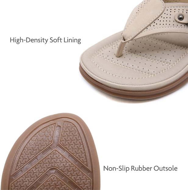 Hankers Women's Comfort Flip Flop Sandals - UK 7 / EU 40 - Beige Flat Thong Sandals with Arch Support