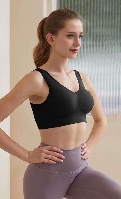 Memoryee Women's Seamless Sports Bra - Wire Free Padded Push Up Crop Top - Yoga Running Gym