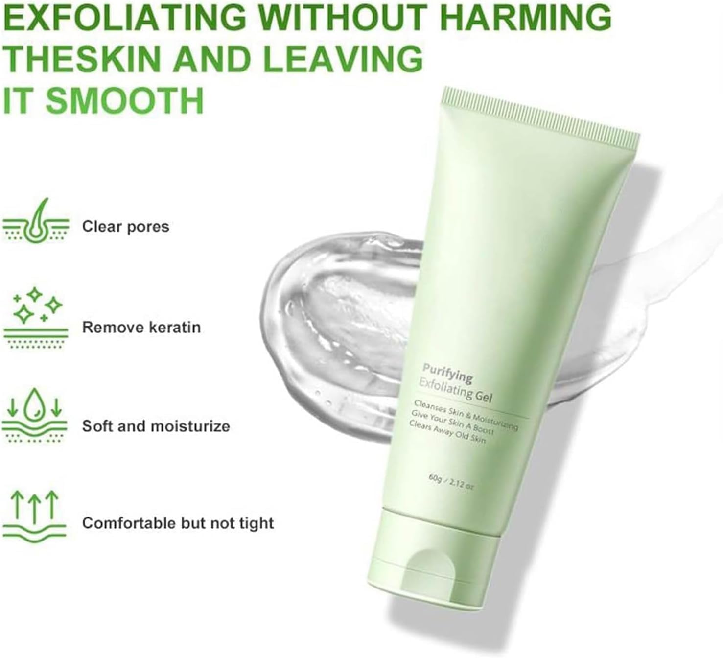 Greteam Purifying Exfoliating Gel 60g | Gentle Face & Body Scrub | Plant Based Herbal Peeling Gel for Dead Skin Removal, Pore Cleansing & Moisturizing | All Skin Types, Unscented, Chemical Free