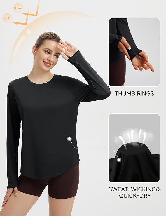 Baleaf Women's Long Sleeve Running Top - Lightweight Quick Dry UPF 50+ Gym Shirt with Reflective Details & Thumbholes