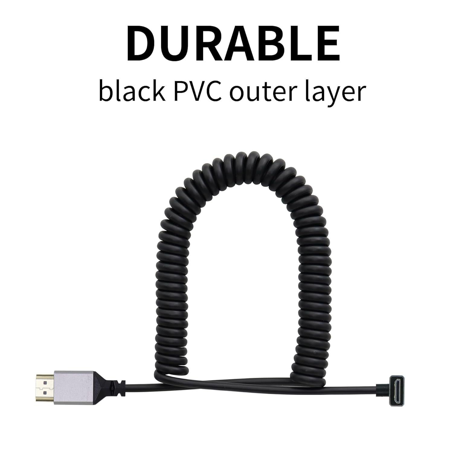 RIIEYOCA 90° Down Angle 4K HDMI extender coiled cable, stretchable to 5ft, 18gbps, HDR for high-quality video transmission