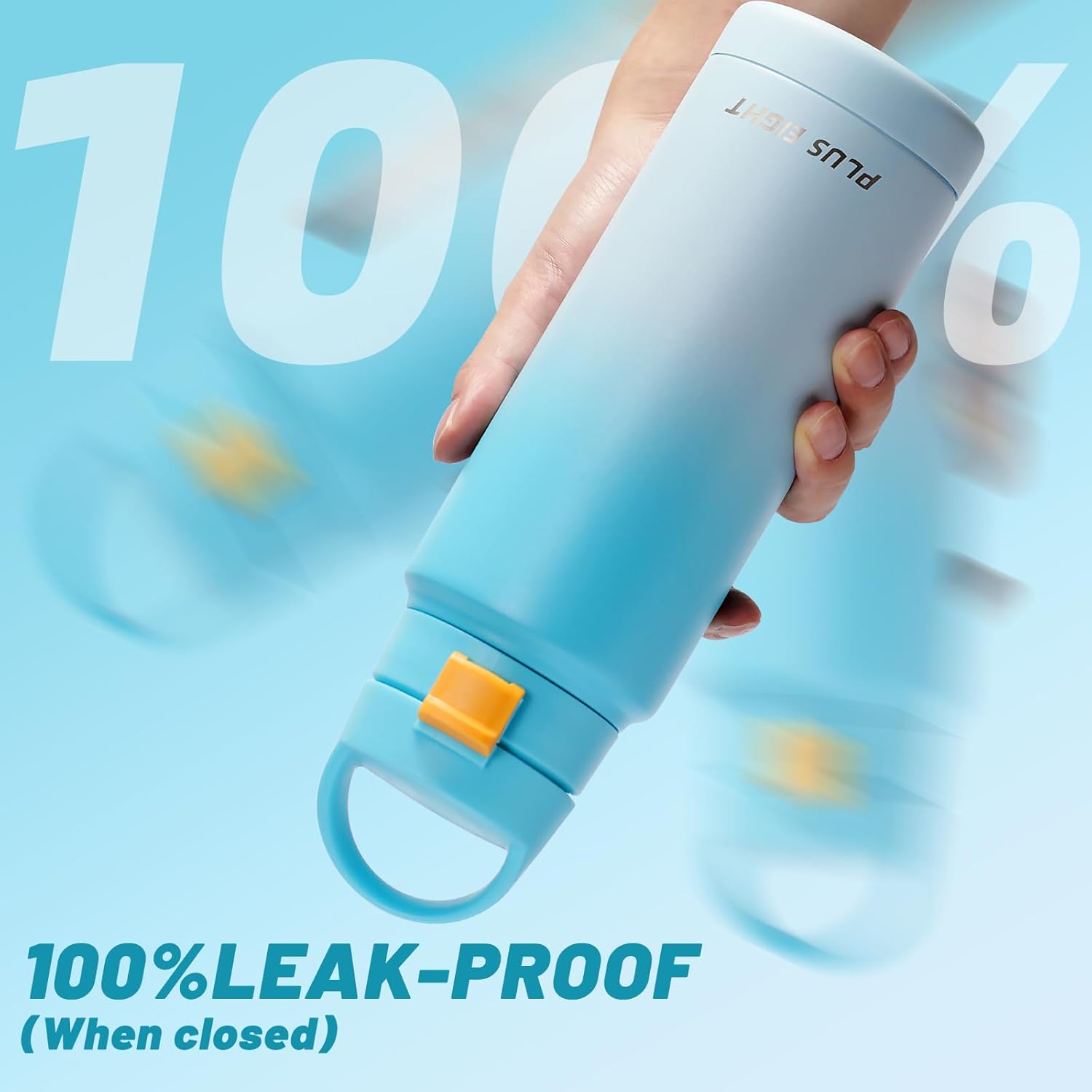 PLUSEIGHT Insulated Water Bottle 750ml (24oz) - Leakproof Stainless Steel Vacuum Flask with Locking Lid, One-Touch Spout & Carry Handle - Hot 12H Cold 24H - Blue Ombre