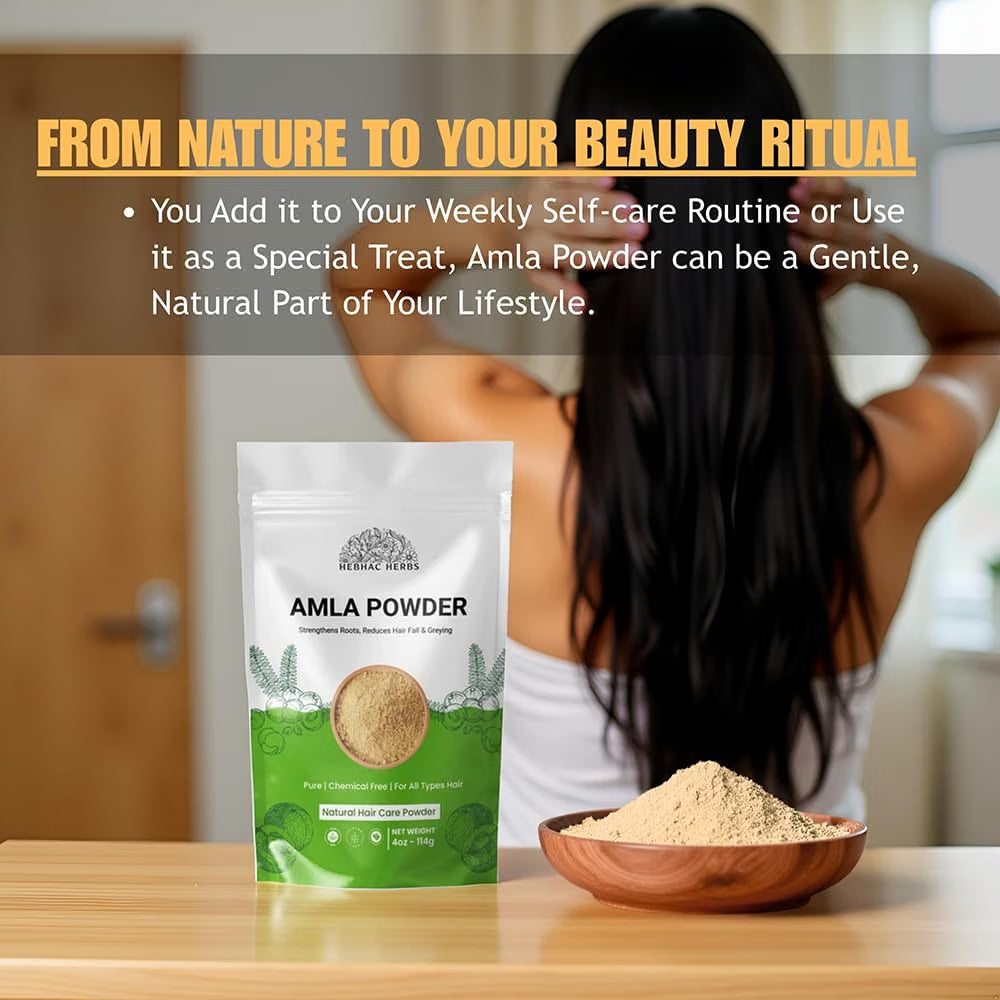 Hebhac Herbs Ayurvedic hair care powders including Amla, Reetha, Shikakai for natural hair cleansing and growth.