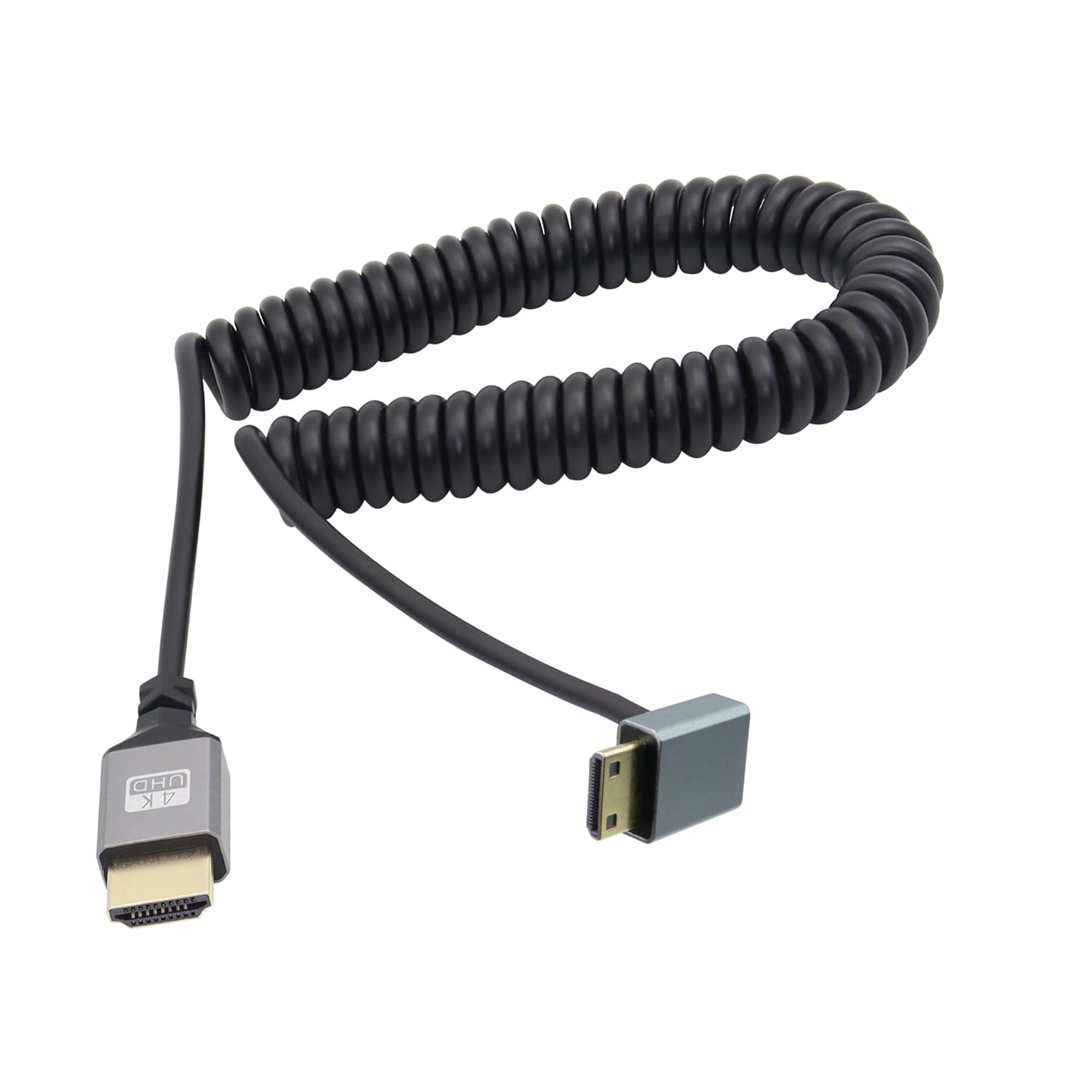 RIIEYOCA 90° Down Angle 4K HDMI Extender Coiled Cable, stretchable to 5ft, with HDR and 18Gbps data transfer
