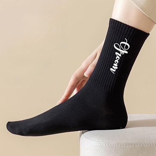 Lady&Home his and hers cotton crew socks in black and white, breathable wedding or engagement gift for couples.