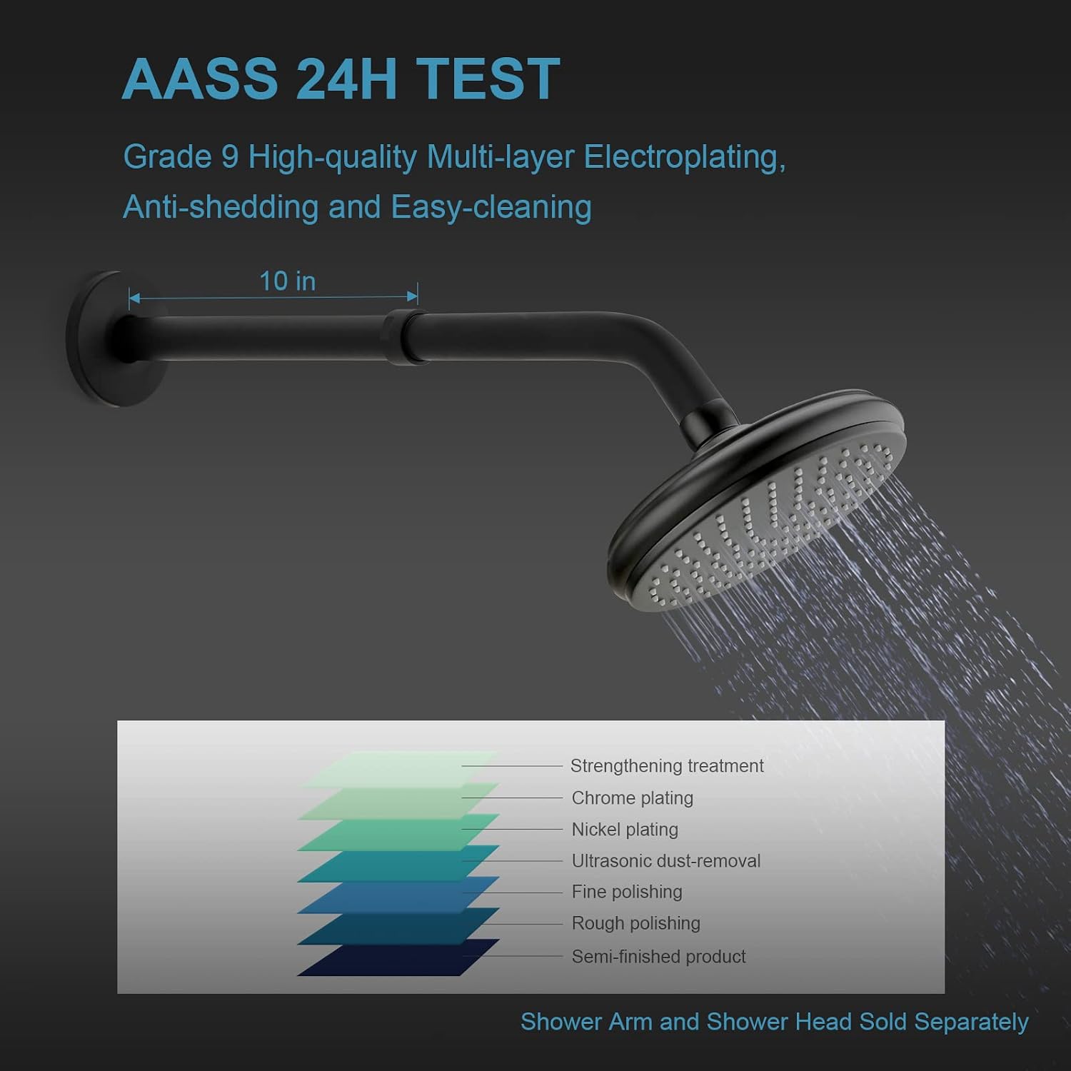 OFFO Shower Head Extension Arm 25cm - 304 Stainless Steel - Matte Black - 10 Inch