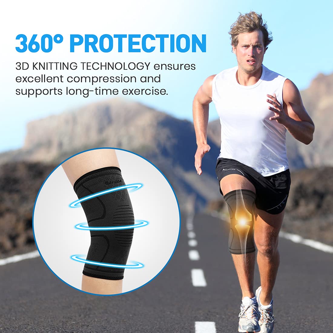 AVIDDA Knee Support Brace 2 Pack – Compression Sleeves for Arthritis, Joint Pain, ACL/MCL, Meniscus Tear, Sports & Running