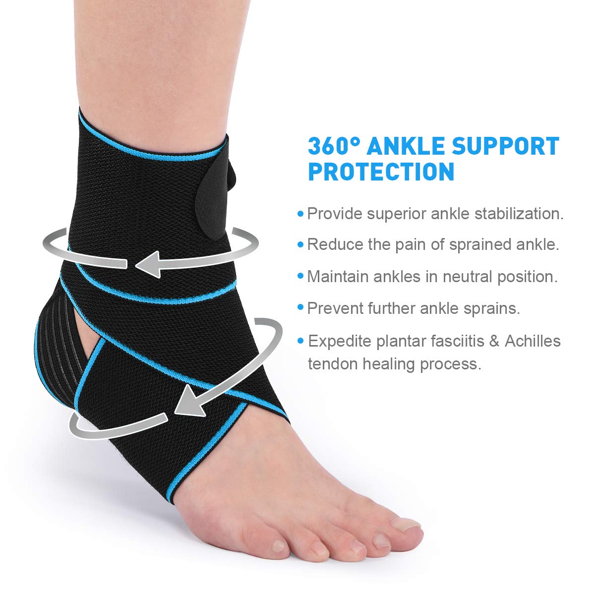 WASPO Adjustable Ankle Support Brace Wrap - 360° Compression Stabilizer for Sports, Plantar Fasciitis, Achilles Tendonitis & Injury Recovery - Breathable Anti-Slip Strap, One Size Men Women