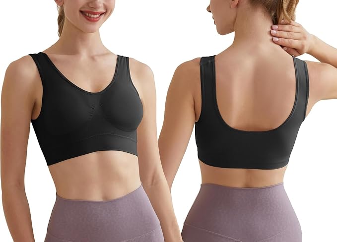 Memoryee Women's Seamless Sports Bra - Wire Free Padded Push Up Crop Top - Yoga Running Gym