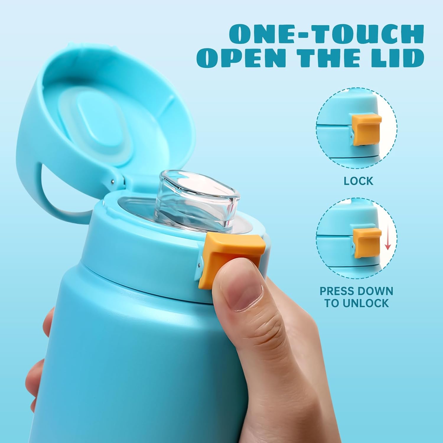 PLUSEIGHT Insulated Water Bottle 750ml (24oz) - Leakproof Stainless Steel Vacuum Flask with Locking Lid, One-Touch Spout & Carry Handle - Hot 12H Cold 24H - Blue Ombre