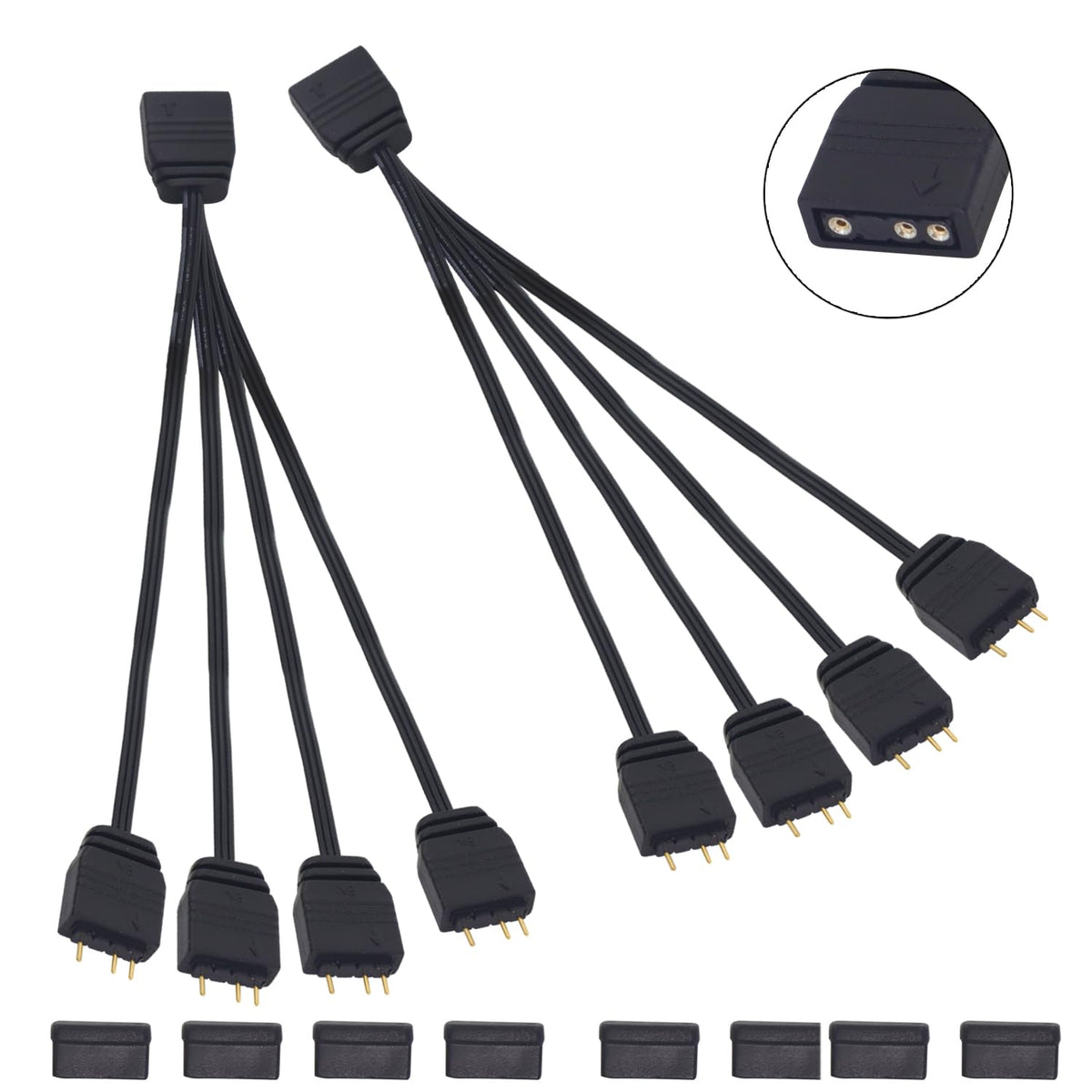Lanminglel ARGB Splitter Cable 2-Pack - 5V 3-Pin 1 Female to 4 Male - 33cm ARGB Extension Cable for PC Fans & LED Strips