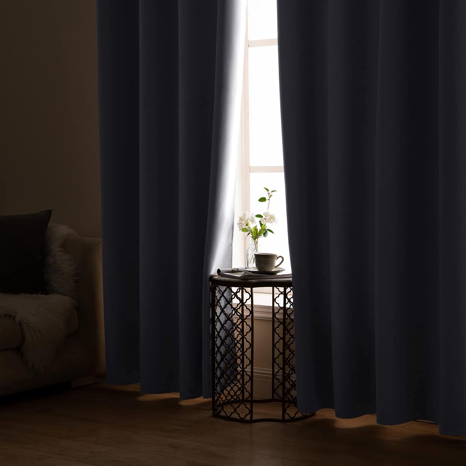 MIULEE Greyish White Blackout Curtains 168x182cm Pair - Thermal Insulated Eyelet Drapes for Bedroom & Living Room, 80% Light Blocking, Energy Saving, Machine Washable