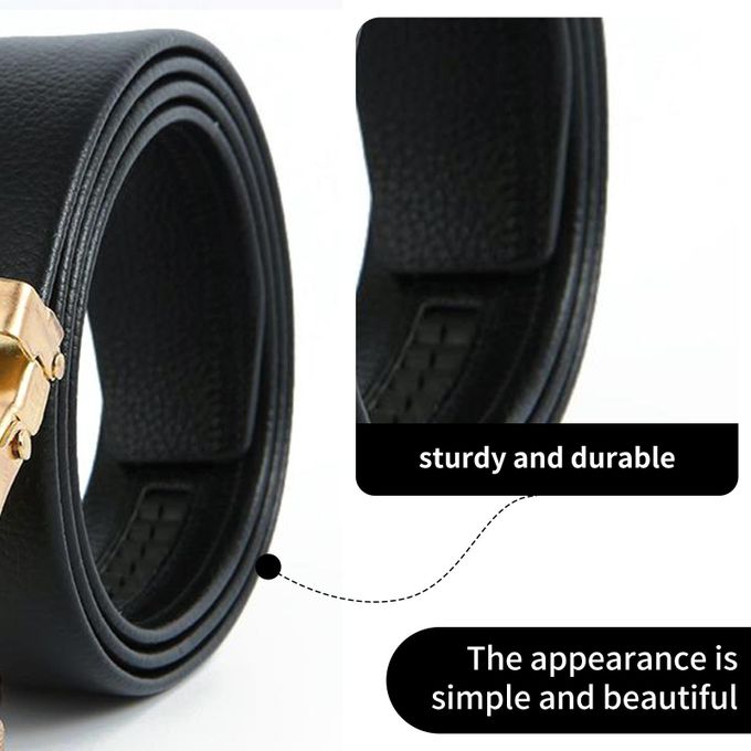 Kerloze men's leather belt with automatic buckle, luxury gold finish, rhinestone detail, suitable for business or casual wear.