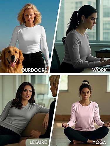 Holure Women's Classic-Fit Long Sleeve Cotton Tee | Soft & Breathable Casual Top