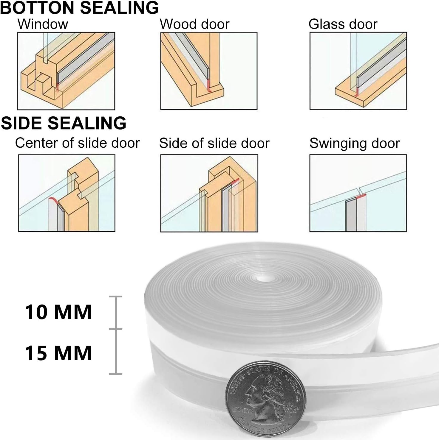 Yardsky 10M/32.8ft Transparent Silicone Door Seal Strip – Self-Adhesive Weather Stripping for Doors & Windows (Dustproof, Soundproof, Draft Excluder) - DIY - Zeta Store
