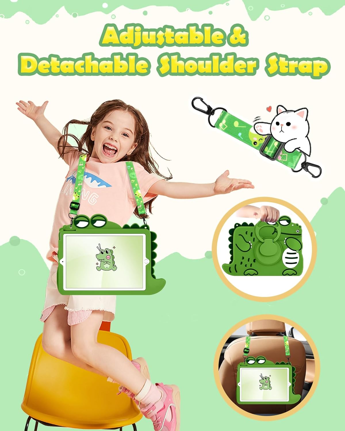 SurgeCraft Ultra-Protective iPad 9th/8th/7th Gen Case 10.2" - Cute Kawaii Design with 360° Rotating Stand & Detachable Strap - Zeta Store