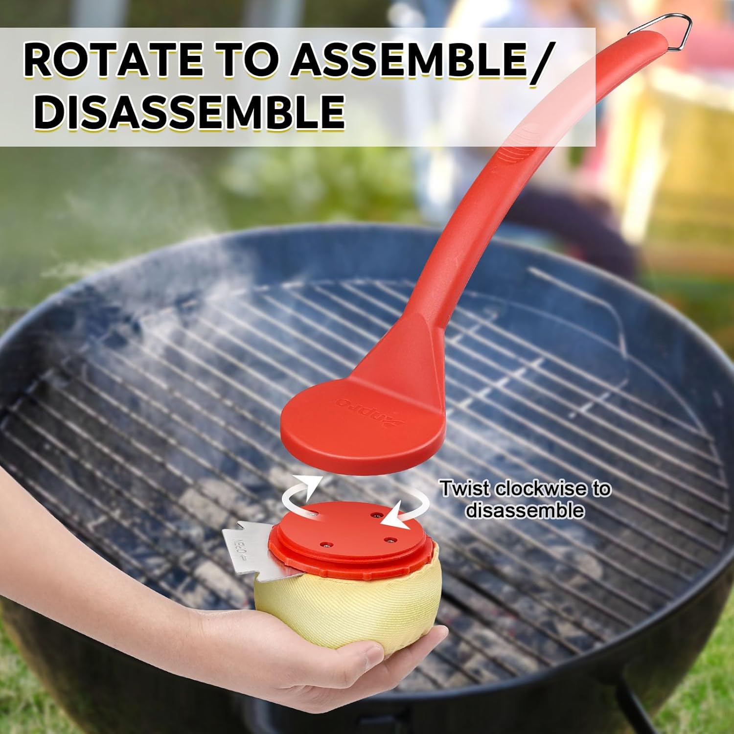 Anpro bristle-free BBQ brush with 16.5-inch stainless steel handle and non-slip grip for safe, effective grill cleaning.