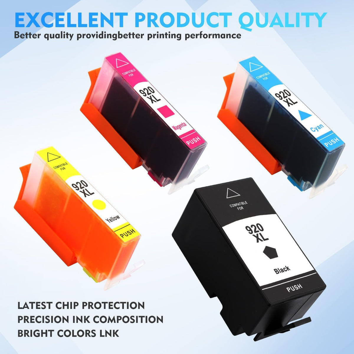 Vaptech 920XL Ink Cartridges Compatible 4 Pack - Black, Cyan, Magenta, Yellow - Replacement for HP 920 XL for Officejet 6000 6500 6500A 7000 7500 7500A E910A Printer